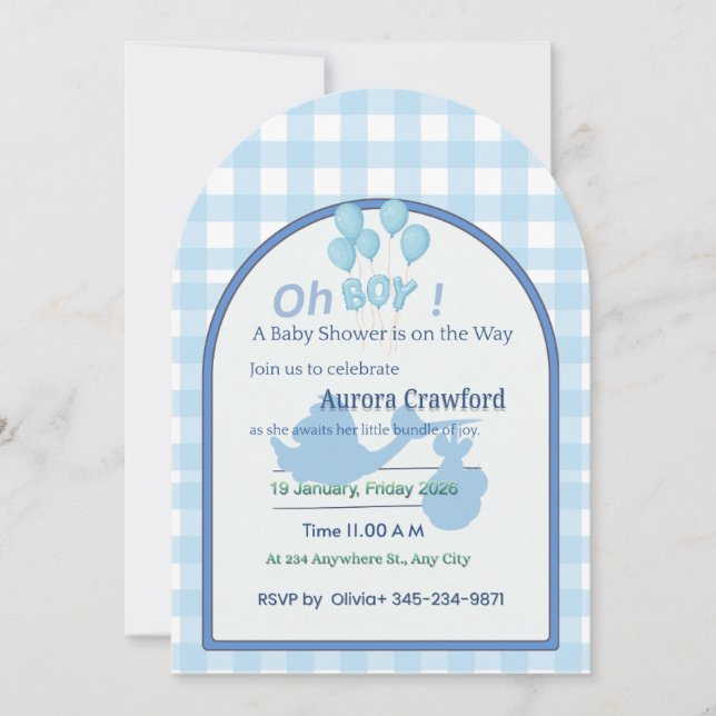 Baby Shower Invitation | Blue Stork Customizable B (Front)