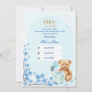 Baby Shower Invitation   Blue Teddy Bear Bab
