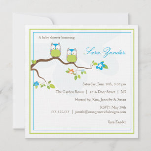 Baby Shower Invitation - Blue Twin Baby Owls