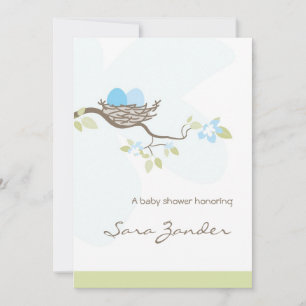 Baby Shower Invitation - Blue Twin Eggs in Nest