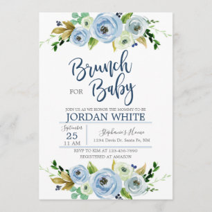Baby shower invitation boy, blue floral invite