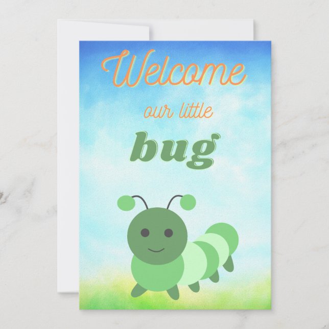Baby shower invitation bug gender neutral green (Front)