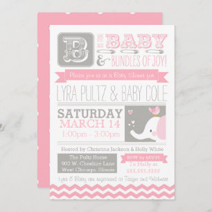 Baby Shower Invitation - Circus Elephant & Chevron