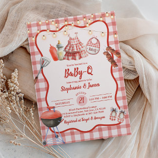 Baby Shower Invitation: Coed BBQ Party Red Gingham Invitation