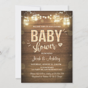 Baby shower invitation Coed Rustic Wood Mason Jars