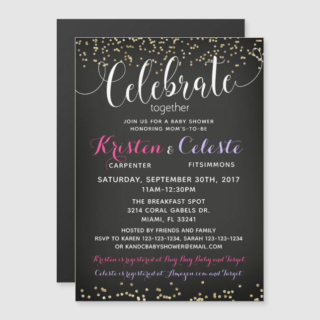 Baby Shower Invitation, combined joint Friends Magnetic Invitation (Front/Back)