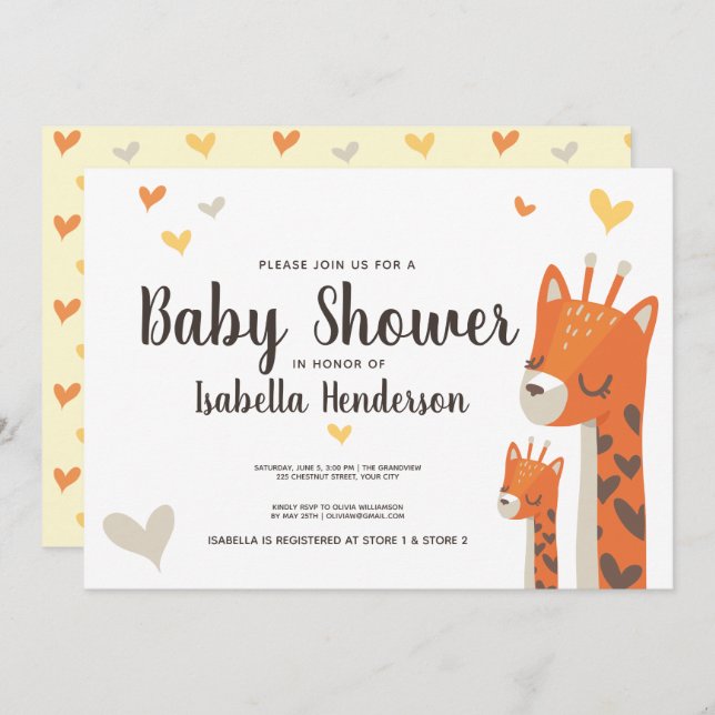 Baby Shower Invitation Cute Giraffe Jungle Animal (Front/Back)