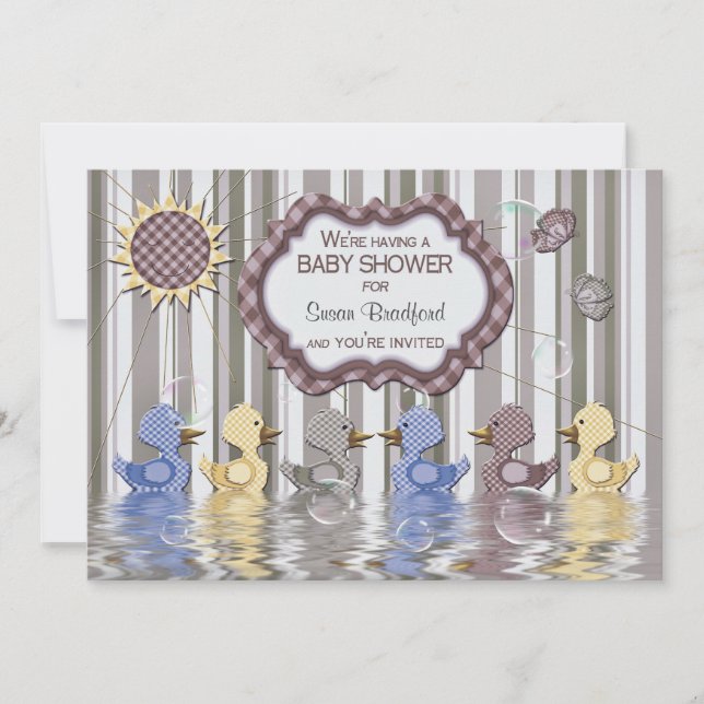 BABY SHOWER INVITATION - DUCKS SWIMMING - UNIQUE (Front)