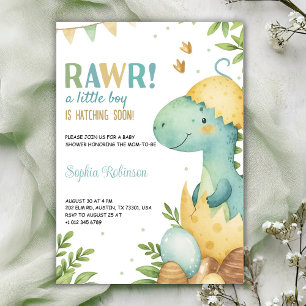 Baby shower invitation featuring a dinosaur 