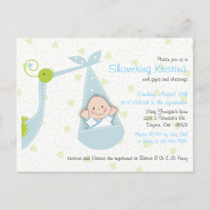 Baby Shower Invitation for Baby Boy with Stork Postcard