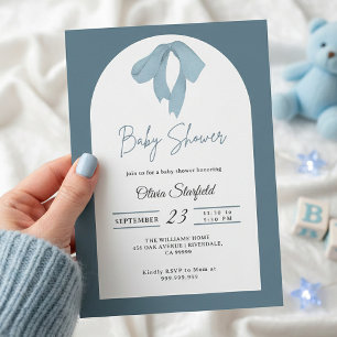 Baby Shower Invitation for Boy – Blue Bow, Modern