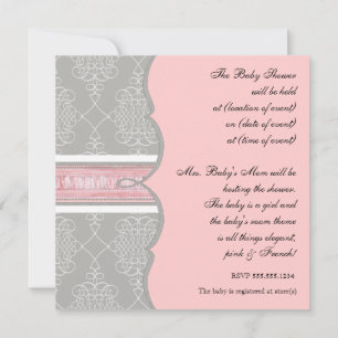 Baby Shower Invitation - French Bow Damask Swirl