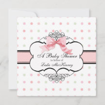 Baby Shower Invitation - French Bow Dot Swirl