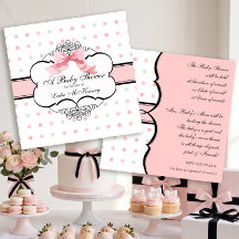 Baby Shower Invitation - French Bow Dot Swirl