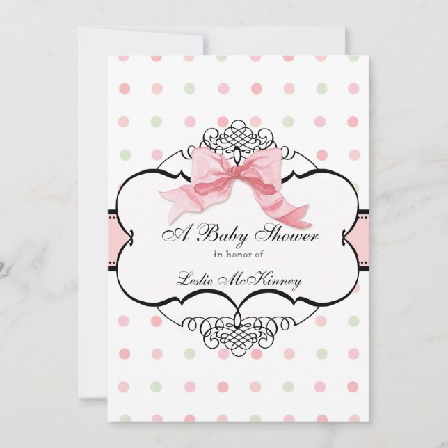 Baby Shower Invitation - French Bow Dot Swirl (Front)