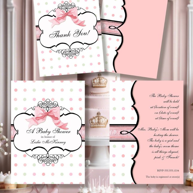 Baby Shower Invitation - French Bow Dot Swirl vs2 (Creator Uploaded)