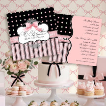 Baby Shower Invitation - French Bow Dot Swirl vs3