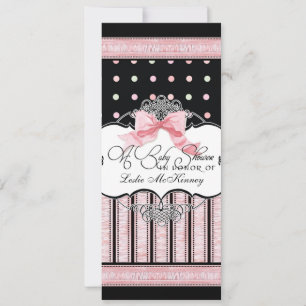 Baby Shower Invitation - French Bow Dot Swirl vs3