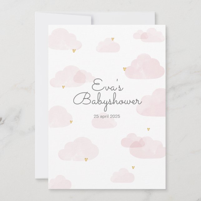 Baby shower invitation girl pink clouds (Front)