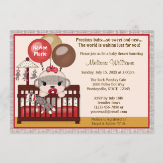 Baby Shower invitation GIRL Sock MONKEY Crib SMC-G