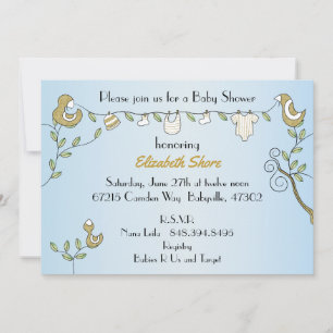 Baby Shower Invitation "Gold Birds"