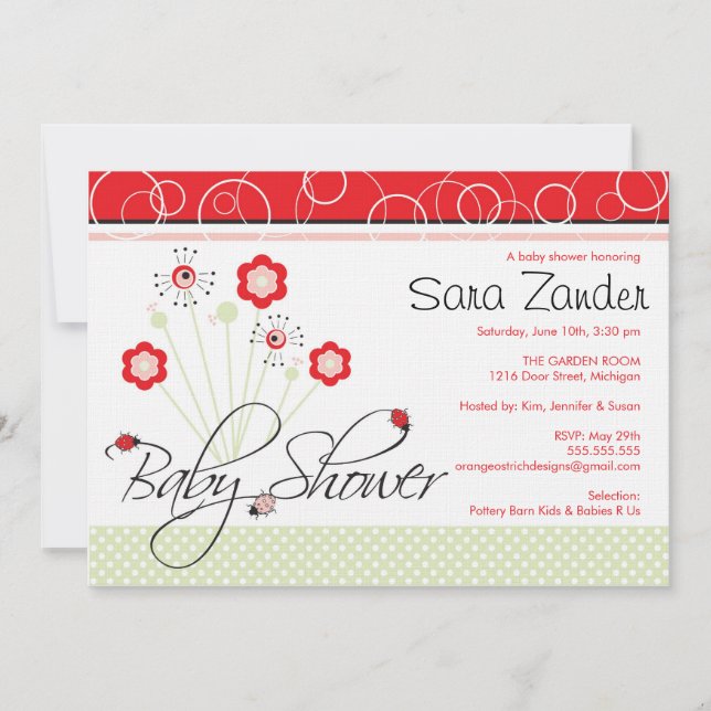 Baby Shower Invitation - Ladybugs (Front)