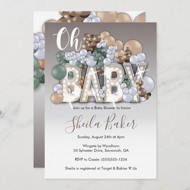 Baby Shower Invitation - "Oh Baby" Gender Neutral (Front/Back)