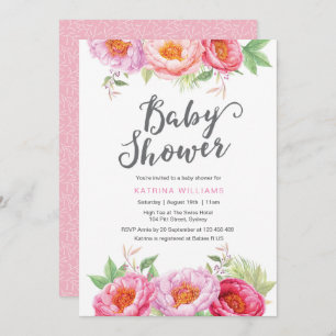Baby Shower invitation   Peony watercolor flowers