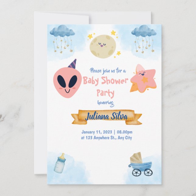 Baby Shower Invitation Pink alien invitation  (Front)