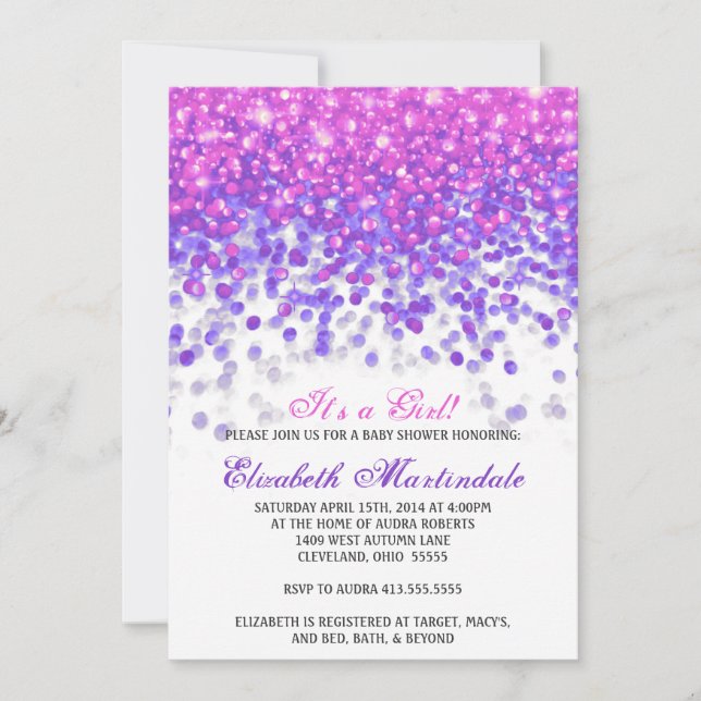 Baby Shower Invitation | Pink and Purple Glitter (Front)