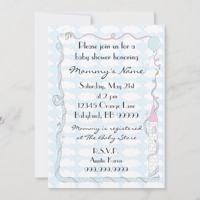 Baby Shower Invitation. Pink/Blue/Castle Invitation (Front)