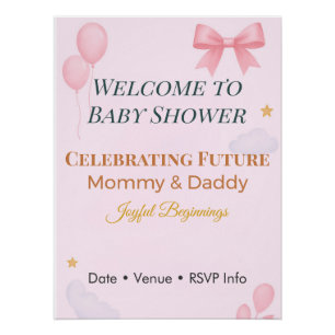 Baby Shower Invitation Pink Bow Joyful Beginnings Poster