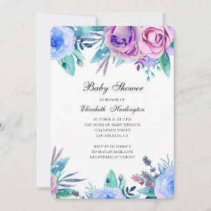 Baby shower invitation. Purple and blue flowers Invitation