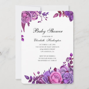 Baby shower invitation. Purple and pink flowers Invitation