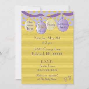 Baby Shower Invitation. Purple/Gold, Dots/Stripes Invitation