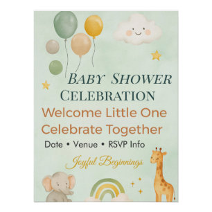 Baby Shower Invitation   Rainbow   Elephant   Cute Poster