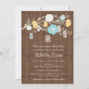 Baby shower invitation, rustic floral mason jars invitation