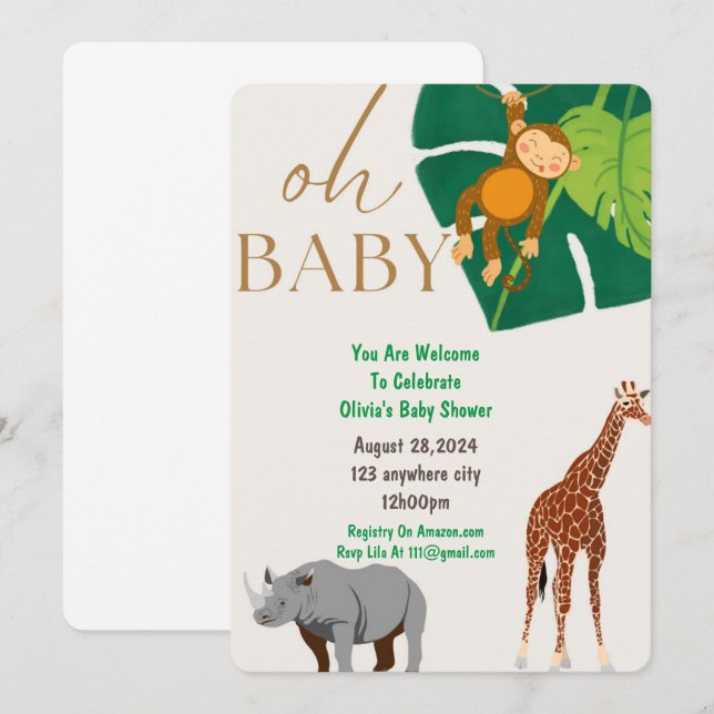 baby shower invitation safari (Front/Back)