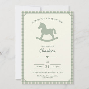 Baby Shower Invitation Sage Green Rocking Horse