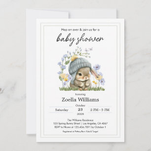 Baby Shower Invitation Simple Flowers Bunny