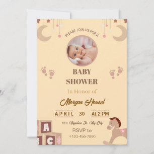 Baby Shower Invitation Soft Beige Nursery Toys