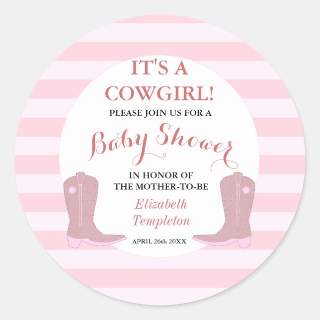 Baby Shower Invitation Stickers It's a Cowgirl (Front)