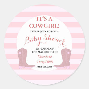 Baby Shower Invitation Stickers It's a Cowgirl
