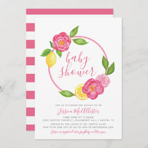 Baby Shower invitation Summer Citrus Floral Stripe