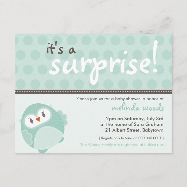 BABY SHOWER INVITATION :: surprise owl 3 Postcard (Front)