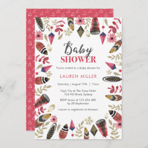 Baby Shower invitation   Tribal boho feathers