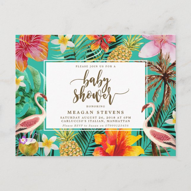 Baby Shower invitation tropical flamingo (Front)