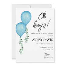 Baby Shower Invitation Twin Boys Blue Balloons