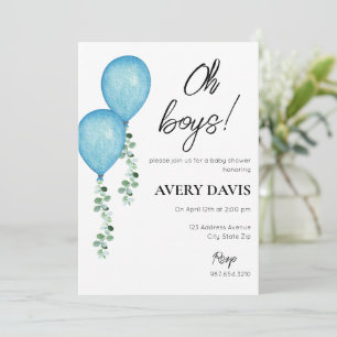 Baby Shower Invitation Twin Boys Blue Balloons