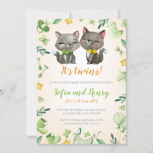 Baby Shower Invitation Twins Neutral Cute cats